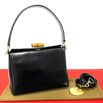 Gucci Shoulder Bag Calfskin, Leather Black Bamboo Women