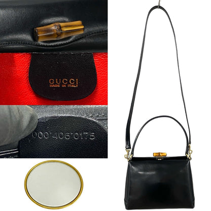 Gucci Shoulder Bag Calfskin, Leather Black Bamboo Women