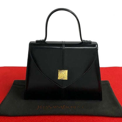 Yves Saint Laurent Handbag Leather Black Ysl Logo Metal Women