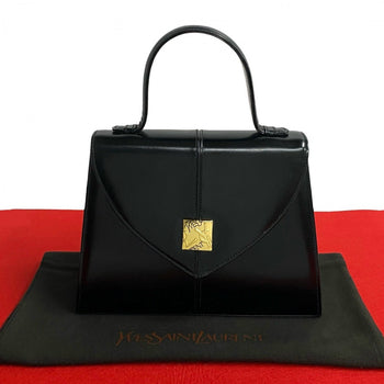 Yves Saint Laurent Handbag Leather Black Ysl Logo Metal Women