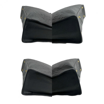 Yves Saint Laurent Tote Bag Leather Black Ysl Logo Arabesque Pattern Women(Unisex)