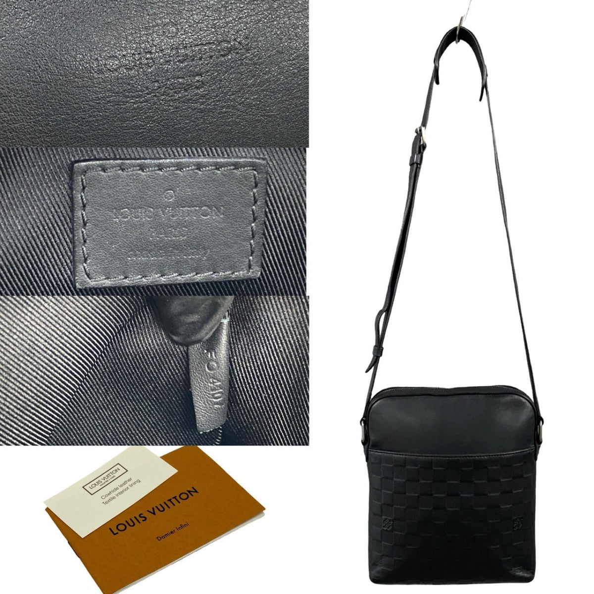 Louis Vuitton Shoulder Bag N23355 Damier Anfini Leather Black Messenger Bag Pochette District