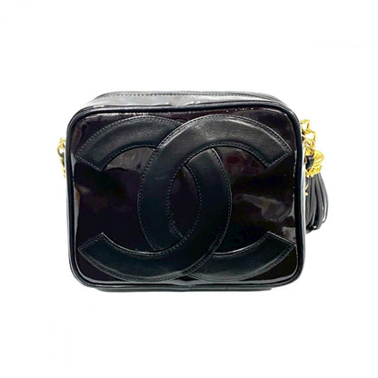 Chanel Shoulder Bag Lambskin, Patent Leather Black Coco Mark Tassel Women