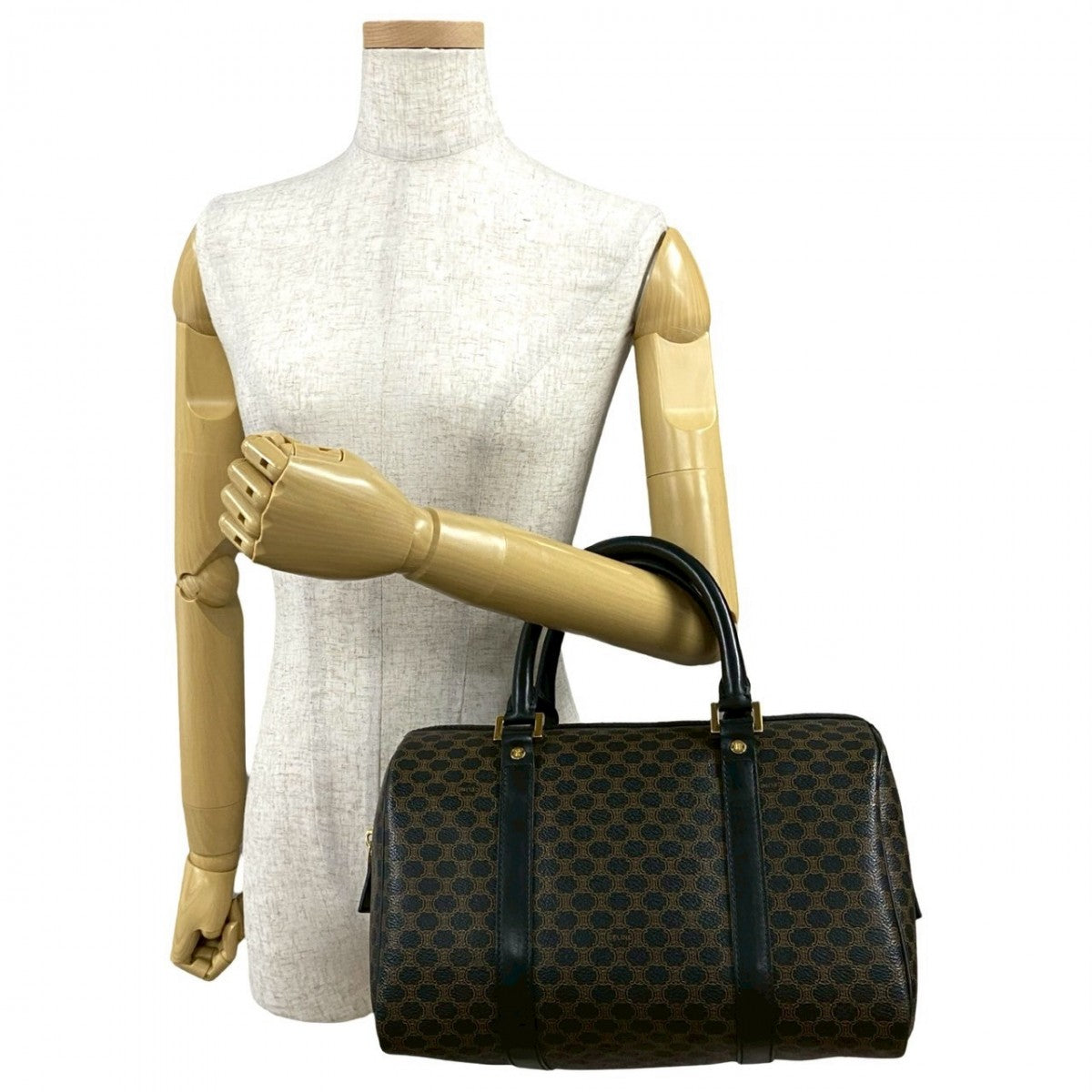 Celine Handbag Leather, Pvc Black Macadam Blason Triomphe Pattern Women