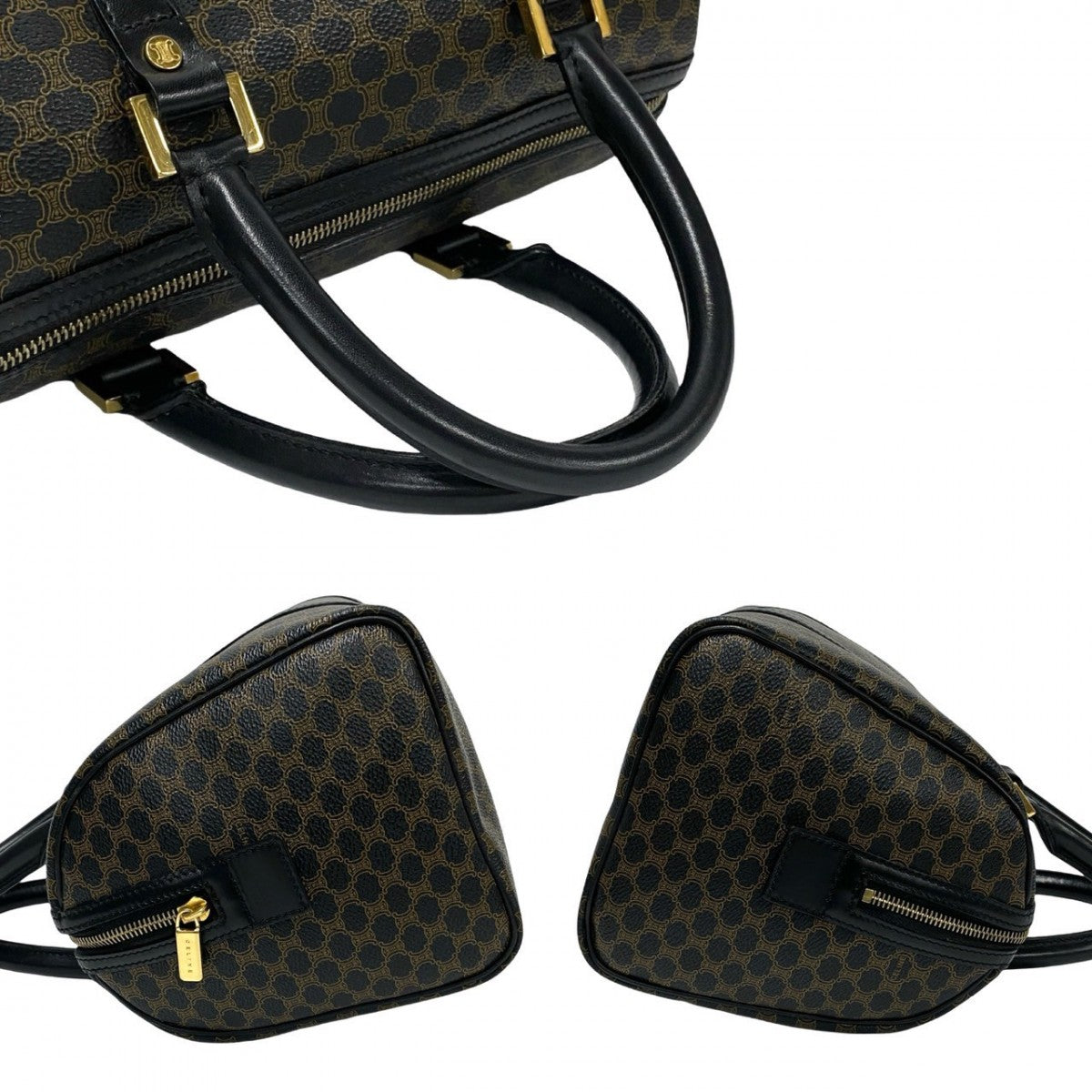 Celine Handbag Leather, Pvc Black Macadam Blason Triomphe Pattern Women