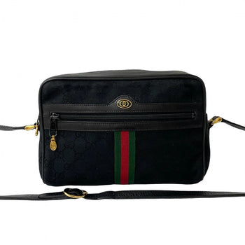 Gucci Shoulder Bag Canvas, Leather Black Gg Logo Metal Sherry Line Women