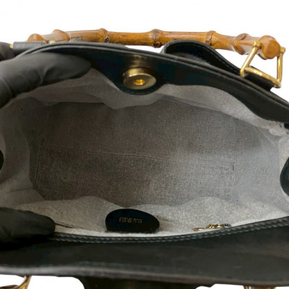 Gucci Shoulder Bag Leather Black Bamboo