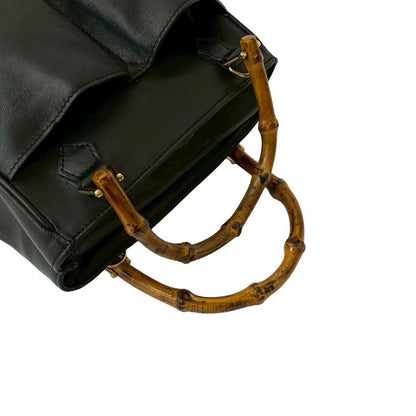 Gucci Shoulder Bag Leather Black Bamboo