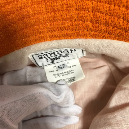 Hermes Hat Cotton Orange Pile H Logo Women 58