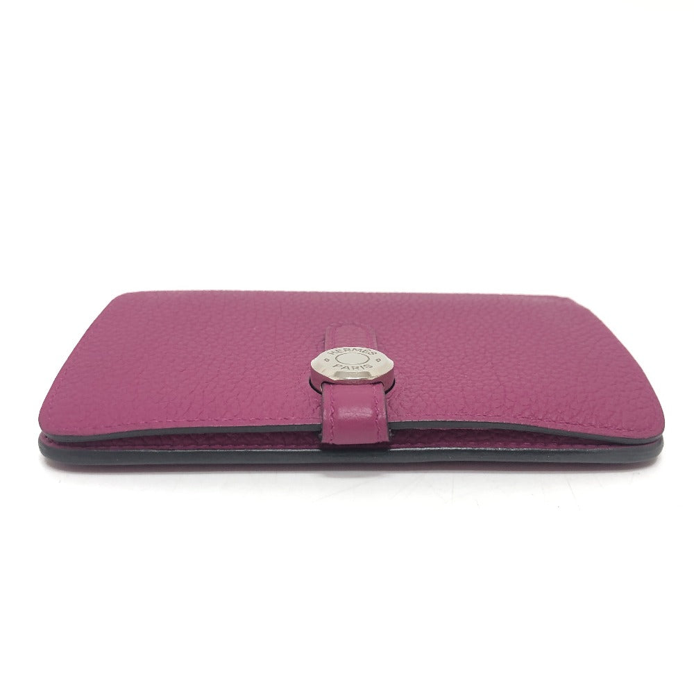 Hermes Folded Wallet Taurillon Clemence Purple Dogon Compact Women