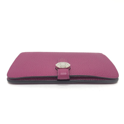 Hermes Folded Wallet Taurillon Clemence Purple Dogon Compact Women
