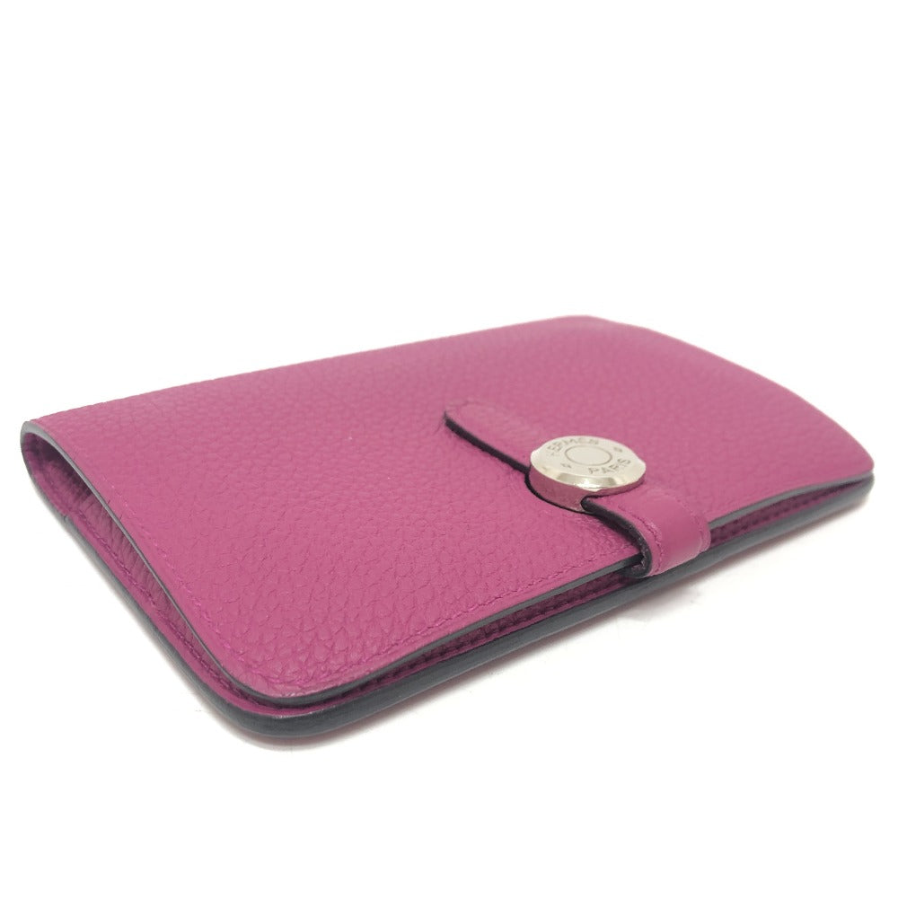 Hermes Folded Wallet Taurillon Clemence Purple Dogon Compact Women