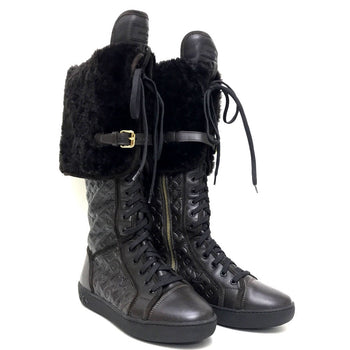 Louis Vuitton Boots Leather Brown Polka Lv Embossing Women 35.5
