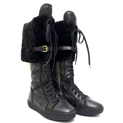 Louis Vuitton Boots Leather Brown Polka Lv Embossing Women 35.5