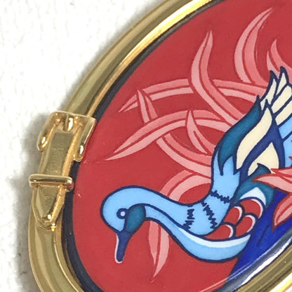 Hermes Brooch Gold Plated Gold X Red Bird Bird Motif Women