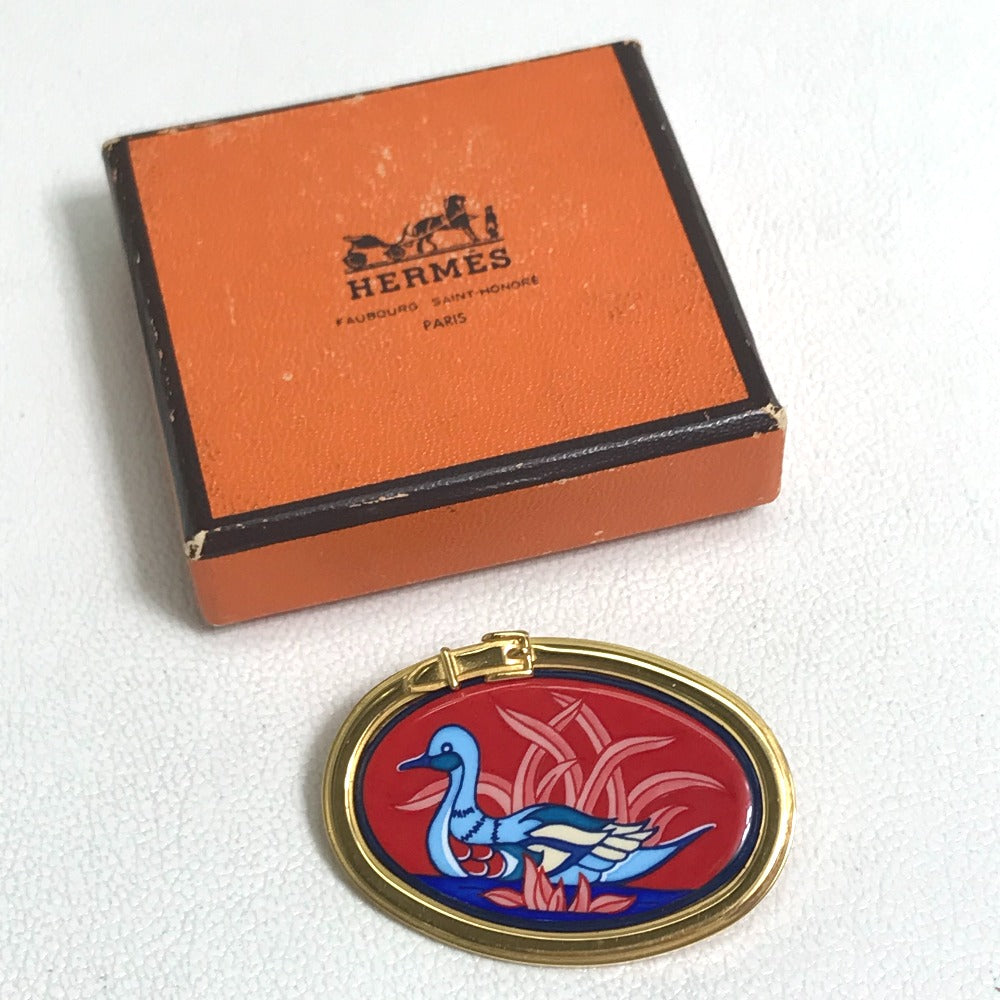 Hermes Brooch Gold Plated Gold X Red Bird Bird Motif Women