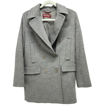 Max Mara Jacket Wool Gray Studio Wool Blend Double Breasted Tailored Jacket Women 36