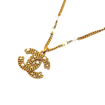 Chanel Necklace 05P Metal Gold Coco Mark Fake Pearl Women
