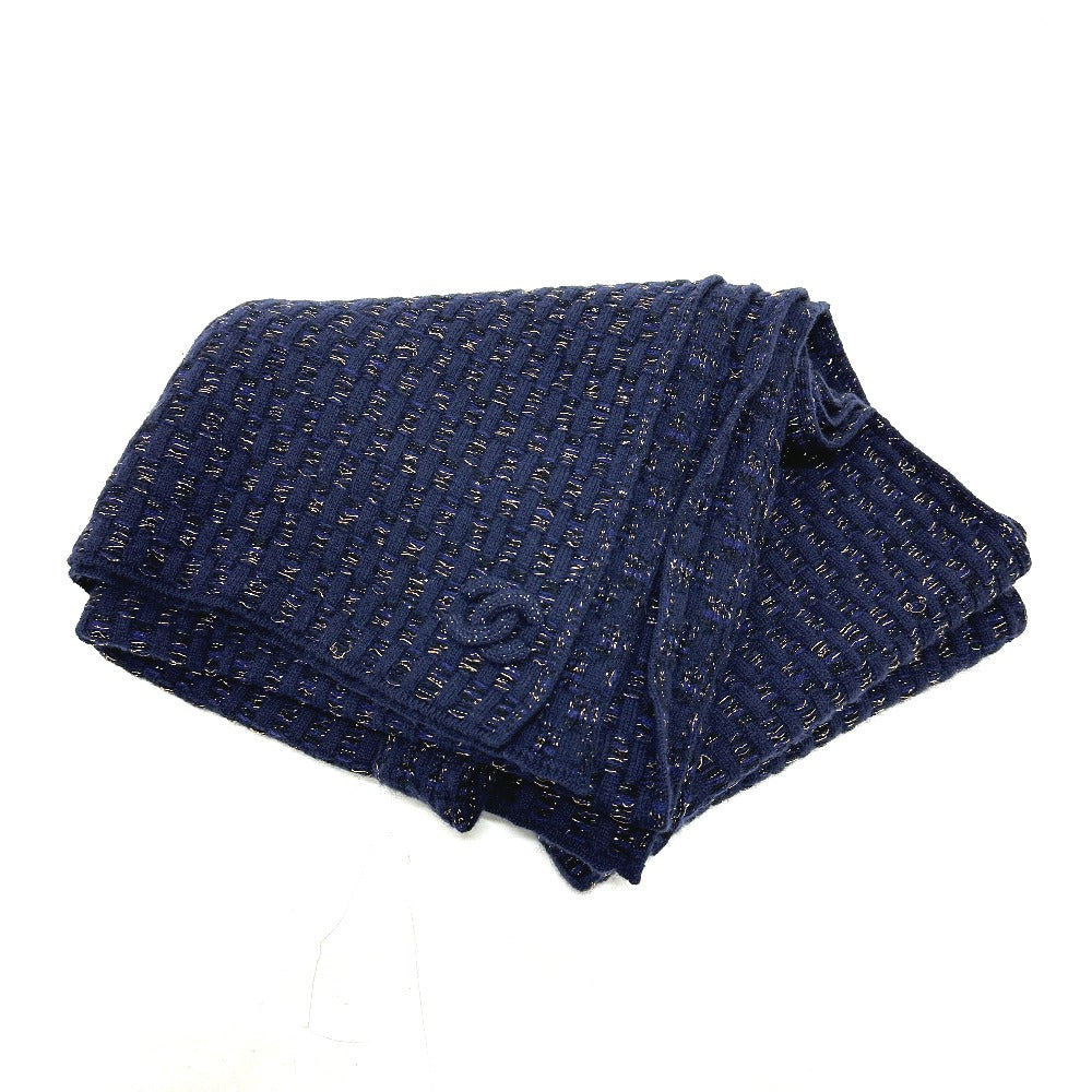 Chanel Scarf Cashmere Blue Coco Mark Braid