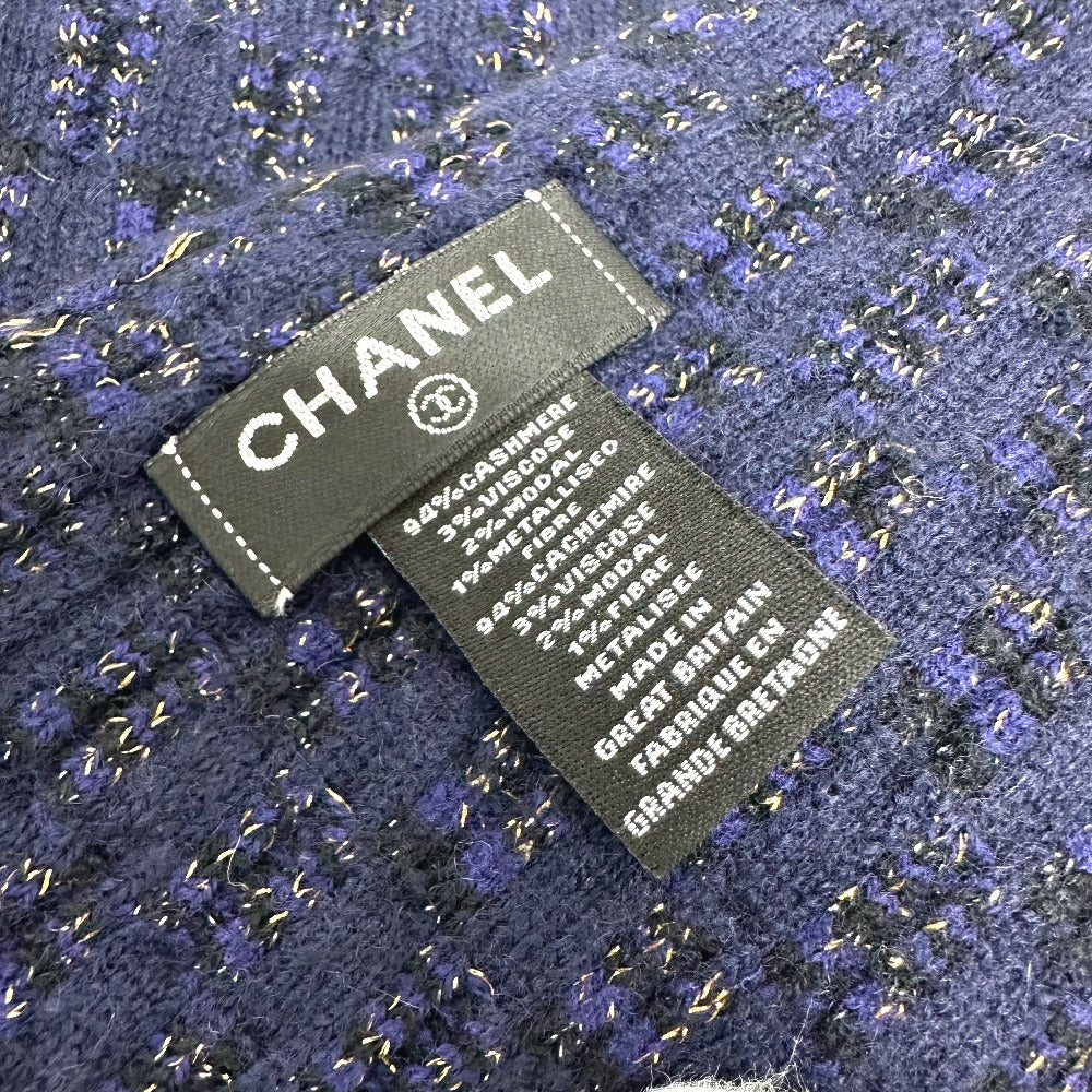 Chanel Scarf Cashmere Blue Coco Mark Braid
