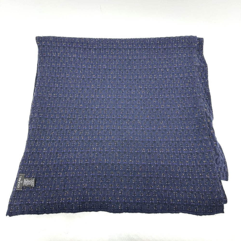 Chanel Scarf Cashmere Blue Coco Mark Braid