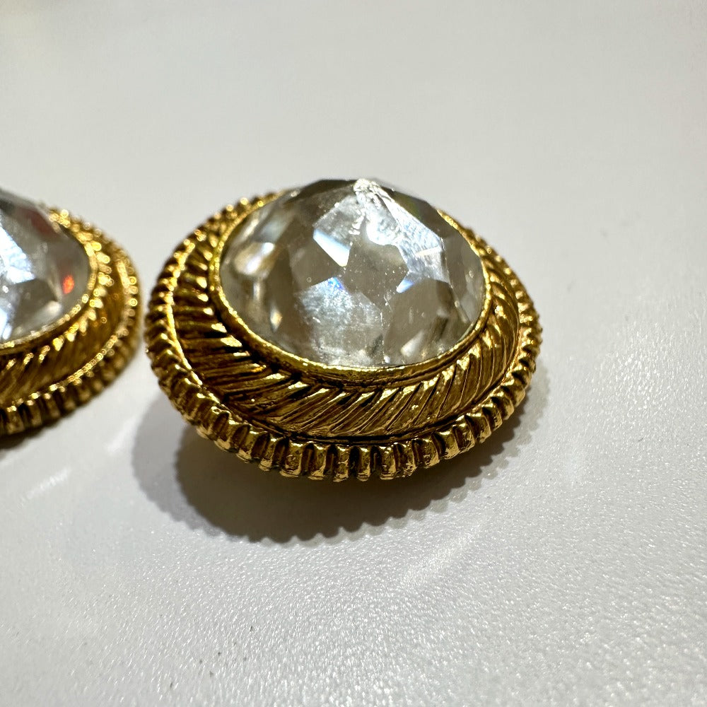 Chanel Earring Metal Gold Clear Stone Women