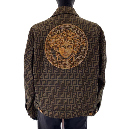 Fendi Tailored Jacket Polyester, Cotton Brown Zucca Pattern Medusa Jacquard Blazer Jacket Fendace