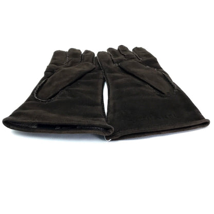 Chanel Glove Lambskin, Suede, (Inner) Cashmere Dark Brown Chocolate Bar Leather Gloves Women 7