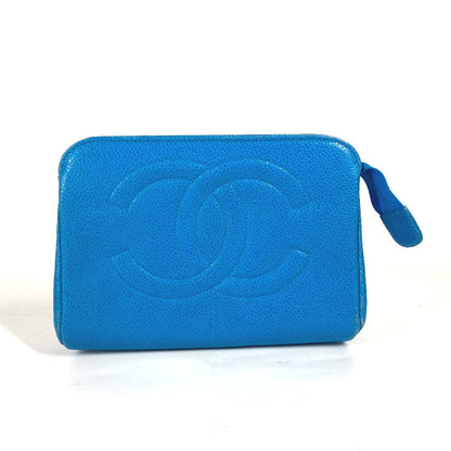 Chanel Pouch Caviar Skin Blue Multi Pouch Cc Coco Mark Women