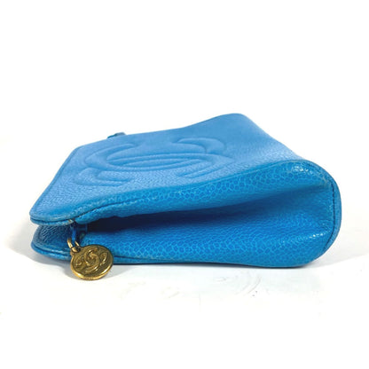 Chanel Pouch Caviar Skin Blue Multi Pouch Cc Coco Mark Women