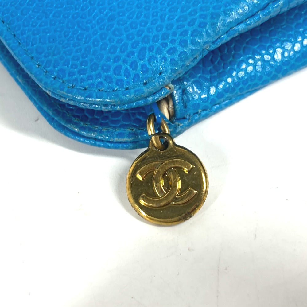 Chanel Pouch Caviar Skin Blue Multi Pouch Cc Coco Mark Women