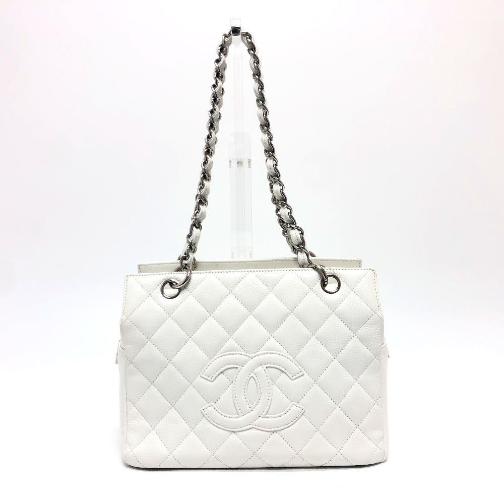 Chanel Handbag Caviar Skin White Cc Coco Mark Matelasse