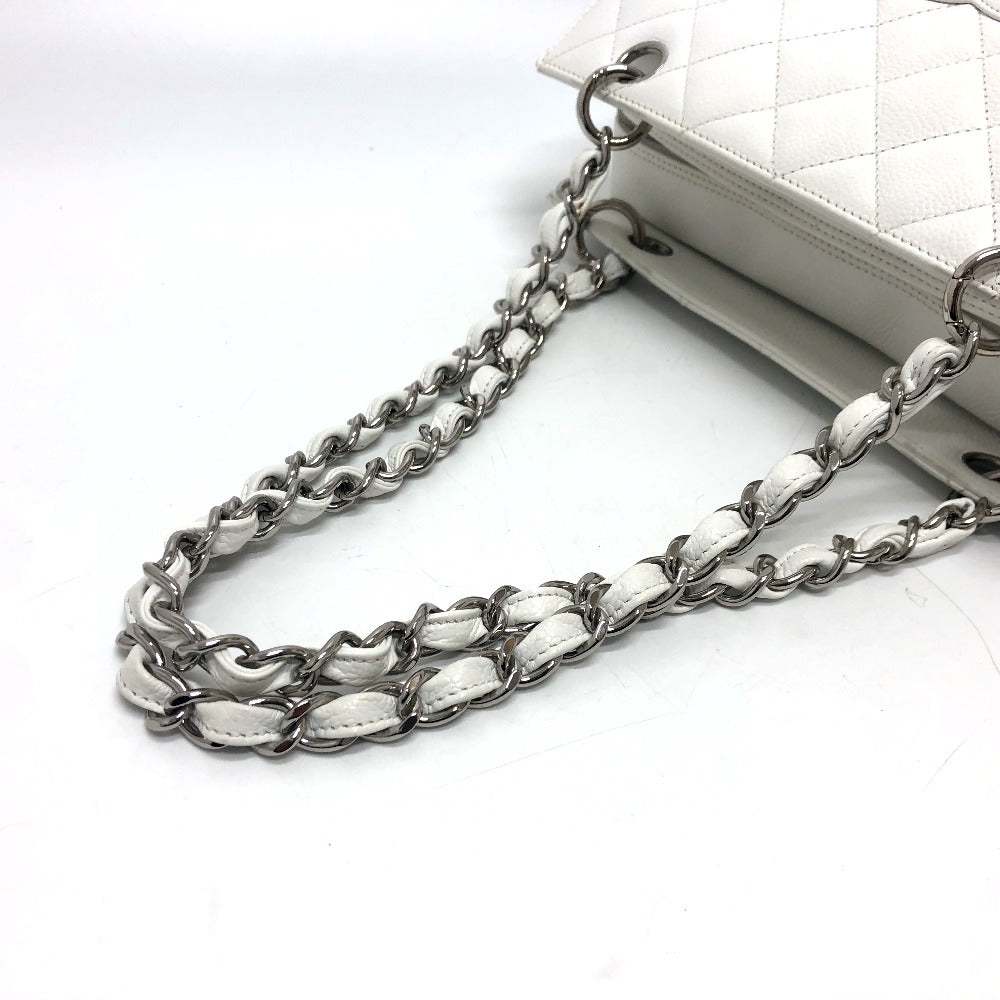 Chanel Handbag Caviar Skin White Cc Coco Mark Matelasse