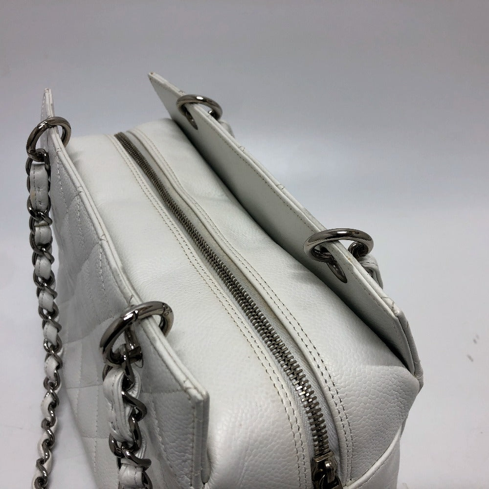 Chanel Handbag Caviar Skin White Cc Coco Mark Matelasse