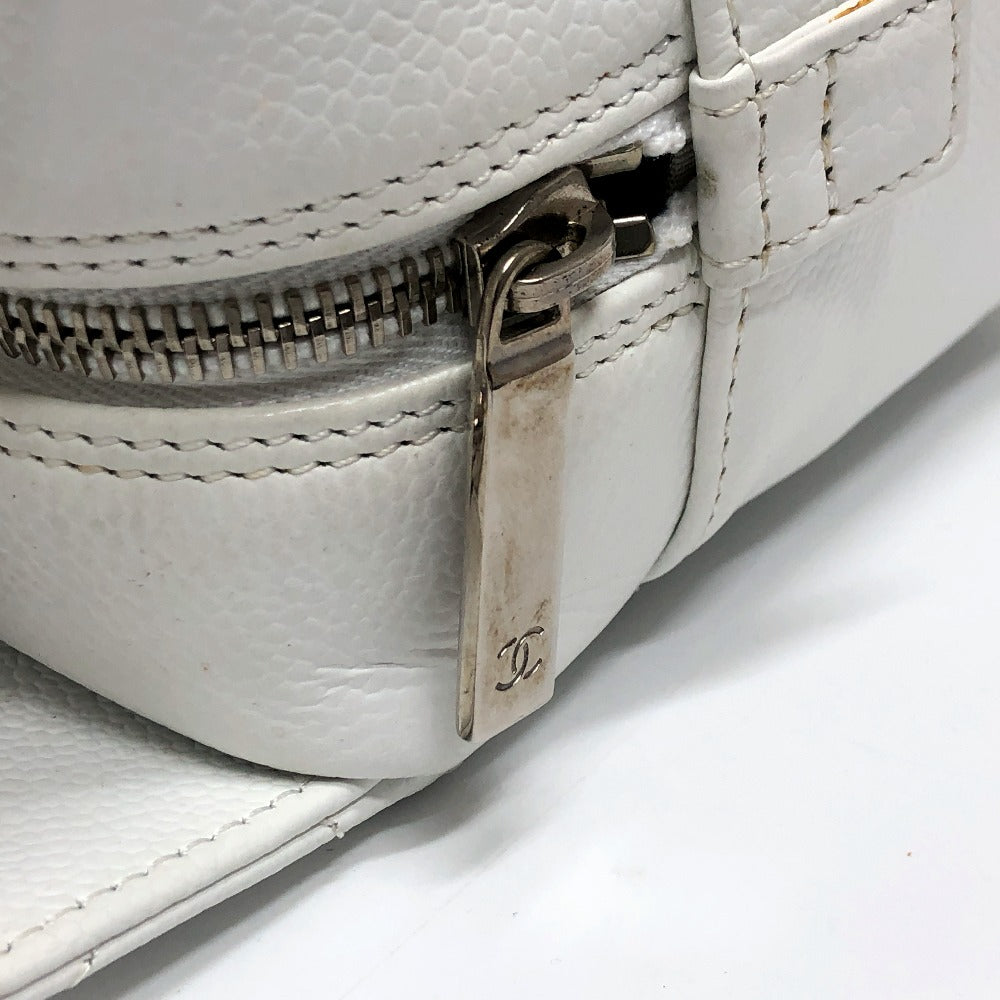 Chanel Handbag Caviar Skin White Cc Coco Mark Matelasse
