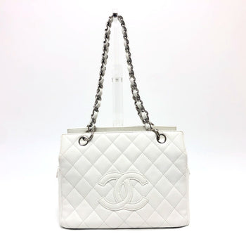 Chanel Handbag Caviar Skin White Cc Coco Mark Matelasse