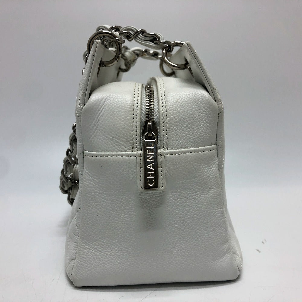 Chanel Handbag Caviar Skin White Cc Coco Mark Matelasse