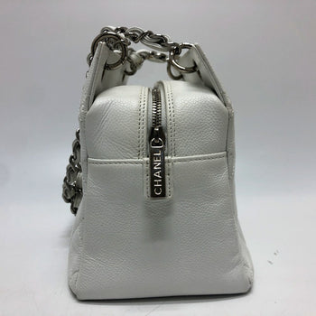 Chanel Handbag Caviar Skin White Cc Coco Mark Matelasse