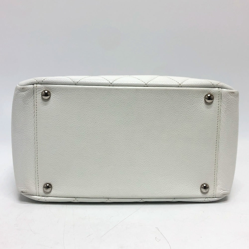 Chanel Handbag Caviar Skin White Cc Coco Mark Matelasse