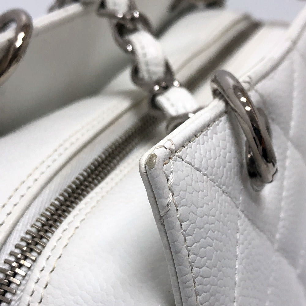 Chanel Handbag Caviar Skin White Cc Coco Mark Matelasse