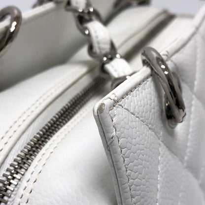 Chanel Handbag Caviar Skin White Cc Coco Mark Matelasse