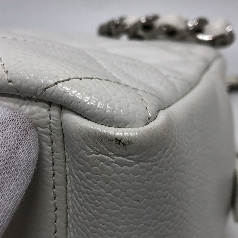 Chanel Handbag Caviar Skin White Cc Coco Mark Matelasse
