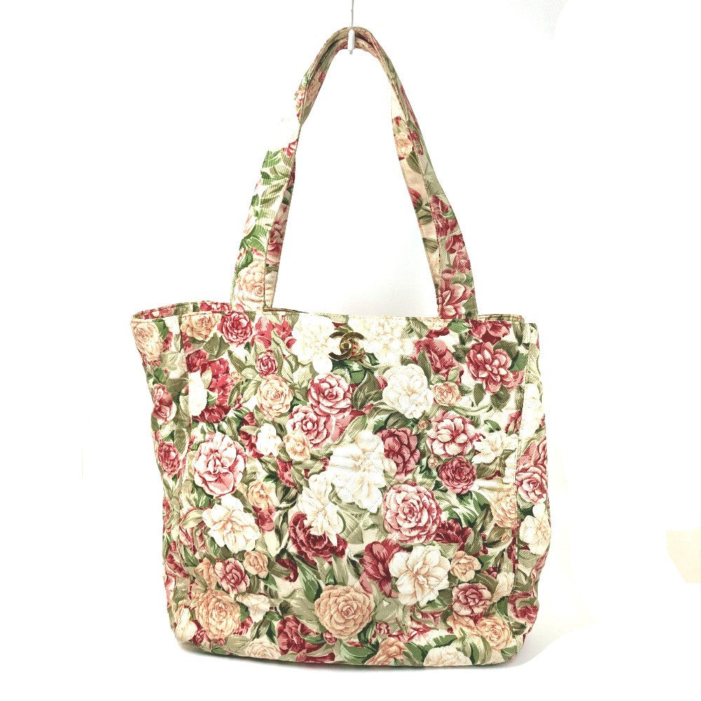 Chanel Tote Bag Canvas Pink Floral Flower Cc Coco Mark Women