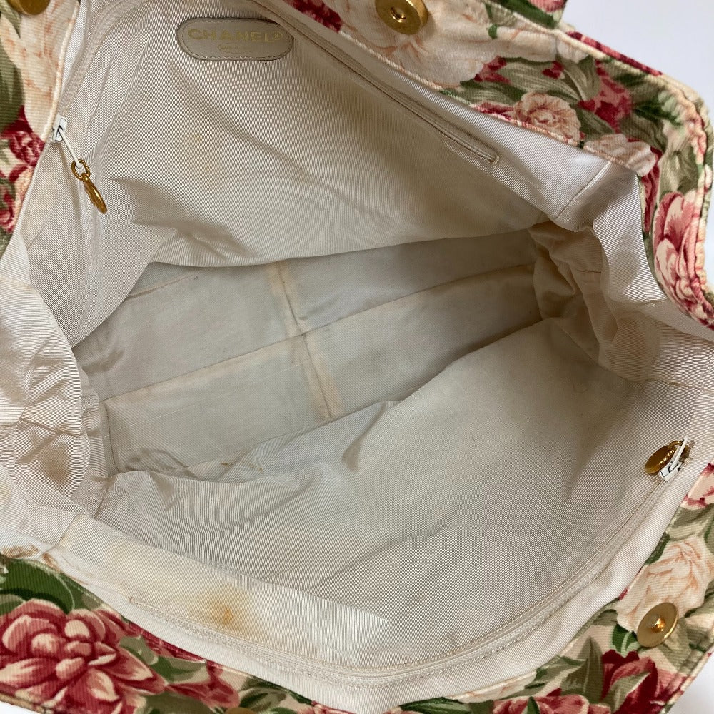 Chanel Tote Bag Canvas Pink Floral Flower Cc Coco Mark Women