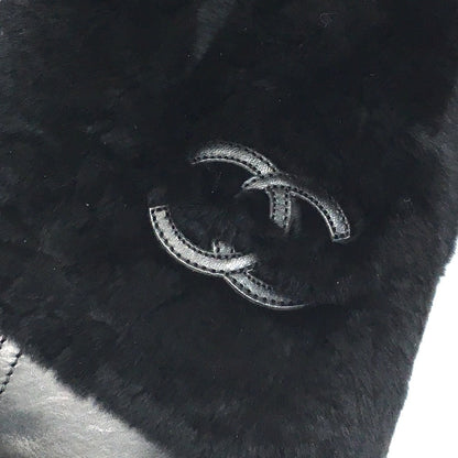 Chanel Boots G31196 Leather Black Cc Coco Mark 15B Women 38