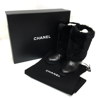 Chanel Boots G31196 Leather Black Cc Coco Mark 15B Women 38