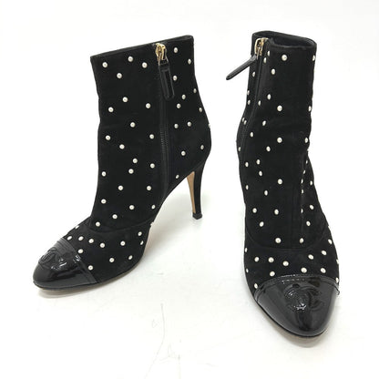 Chanel Boots G G33426 Suede Black Pearl Dot Women 36C