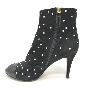 Chanel Boots G G33426 Suede Black Pearl Dot Women 36C
