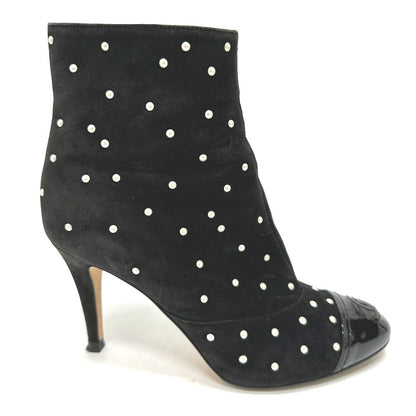 Chanel Boots G G33426 Suede Black Pearl Dot Women 36C