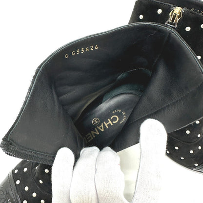 Chanel Boots G G33426 Suede Black Pearl Dot Women 36C